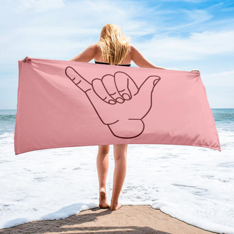 Giant Pink beach towel with Auburn giant shaka