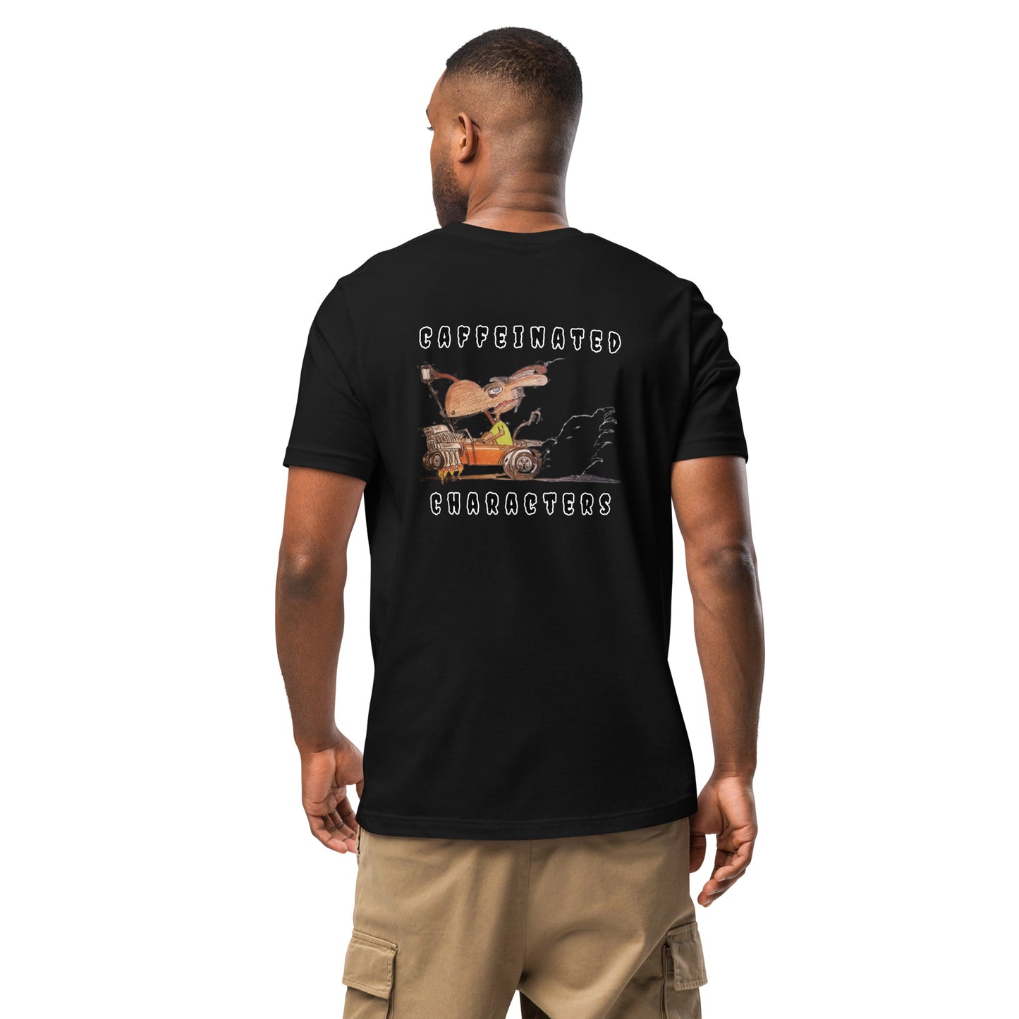 Caffeinated Characters Rat Rod T-Shirt in Black with print on the back