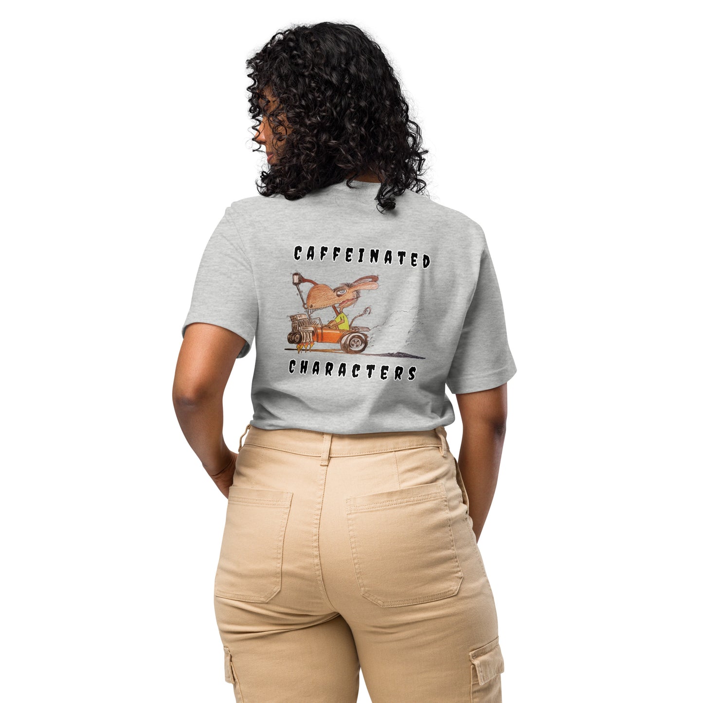 Women's Rat Rod T-shirt in athletic heather tucked in- back view