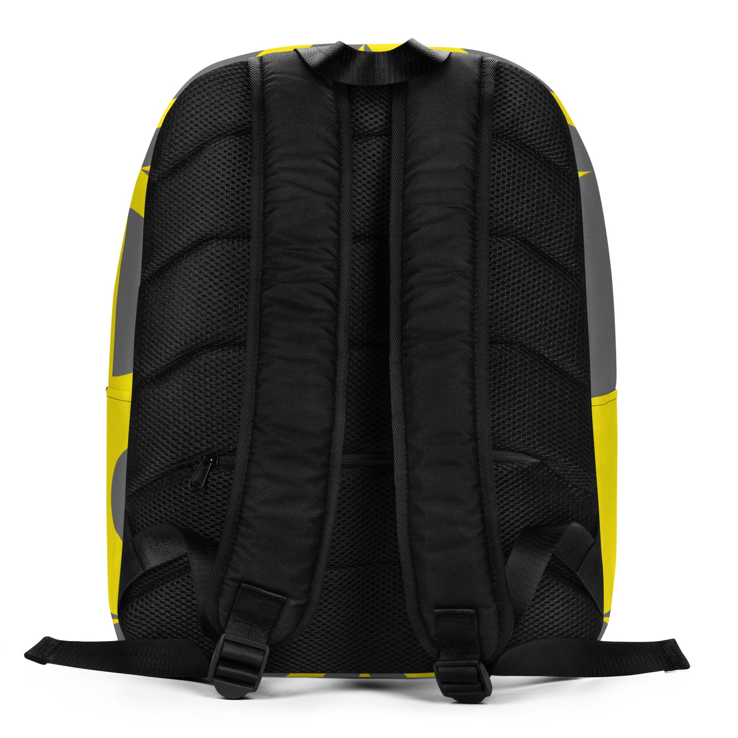 Yellow and Grey Geometric Pattern Backpack, showing shoulder
straps back view in all black