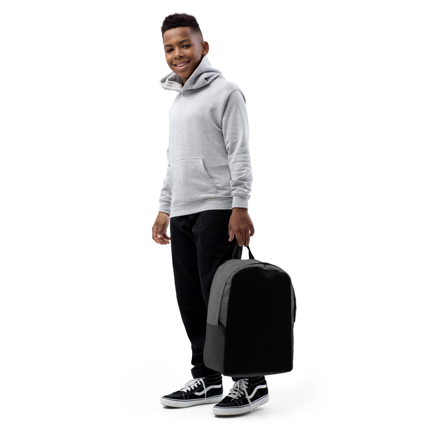 Black and Grey Minimalist Backpack with hidden back pocket