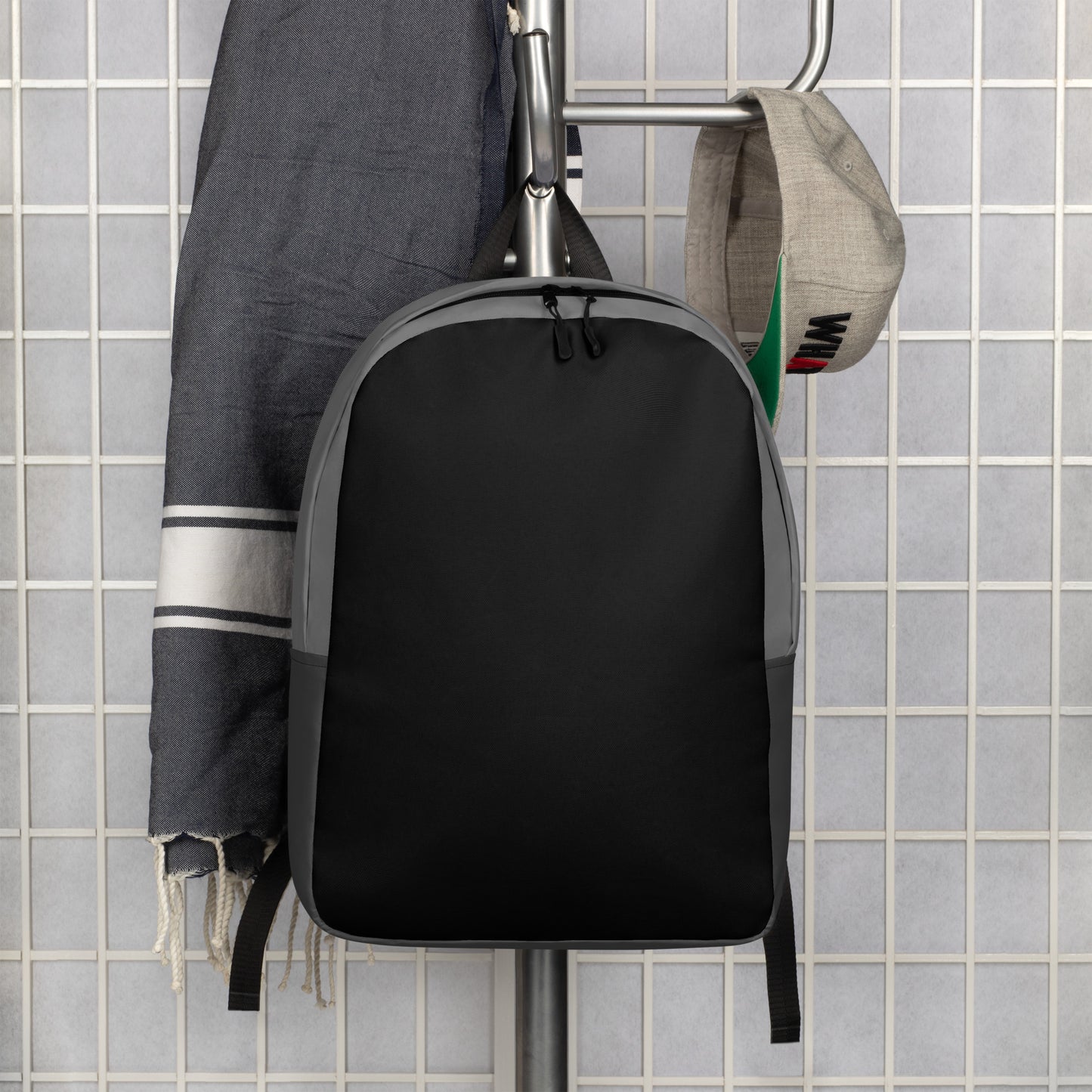 Black and Grey Minimalist Backpack with hidden back pocket