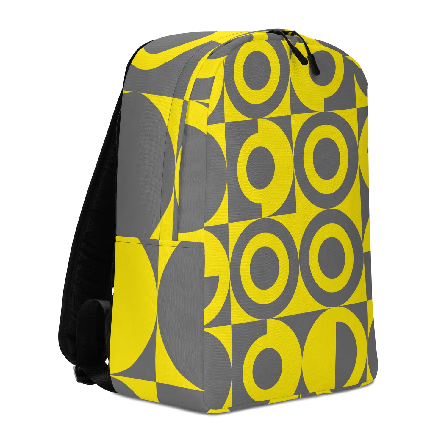 Yellow and Grey Geometric Pattern Backpack, lwft front sidw view with white background