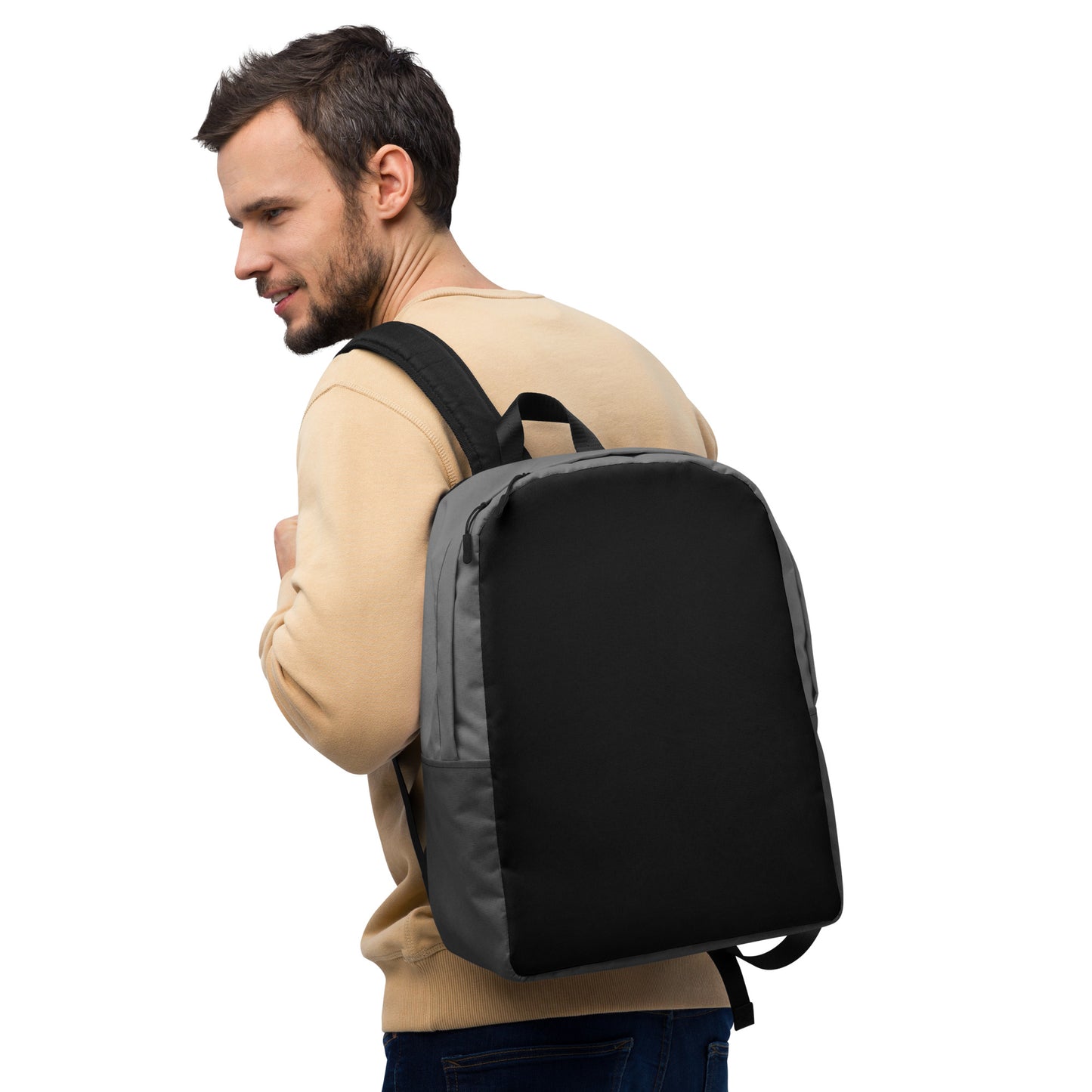 Black and Grey Minimalist Backpack with hidden back pocket