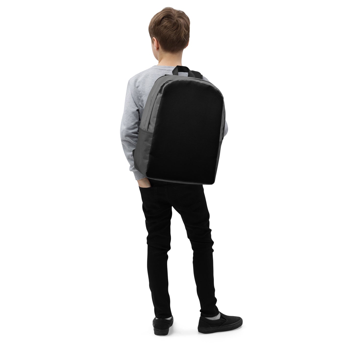 Black and Grey Minimalist Backpack with hidden back pocket
