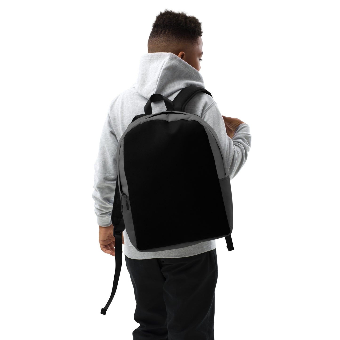 Black and Grey Minimalist Backpack with hidden back pocket