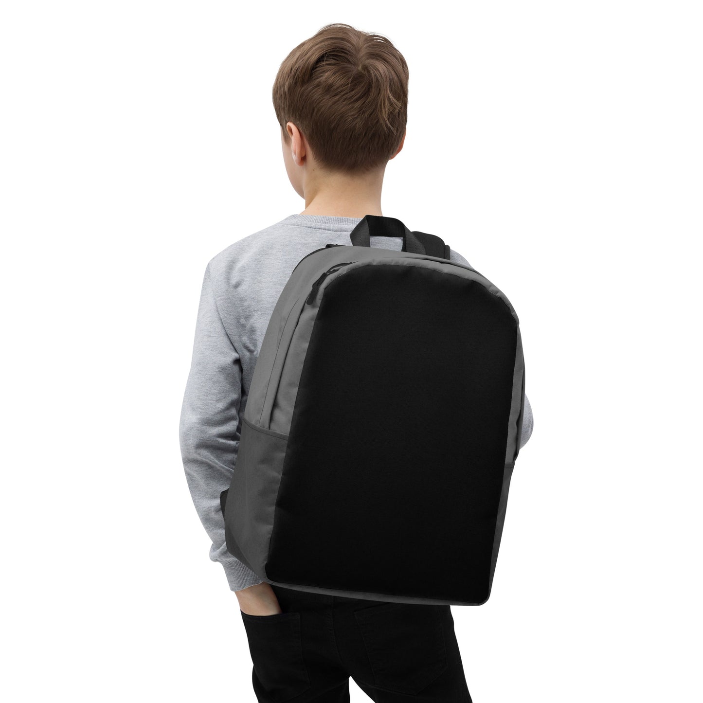 Black and Grey Minimalist Backpack with hidden back pocket