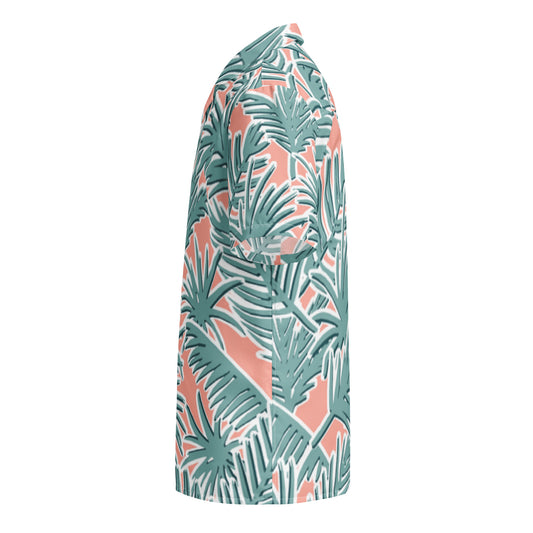 Tropical leaf patterned shirt on a white background