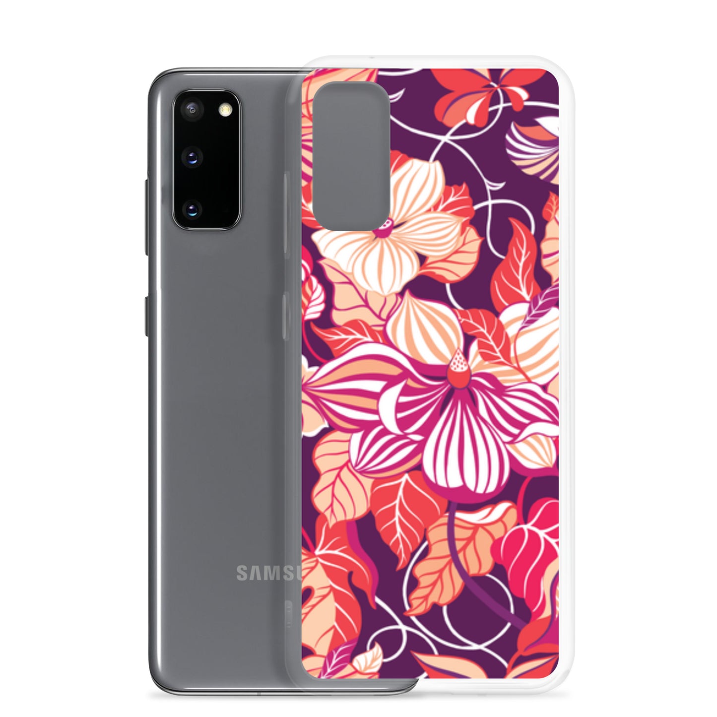 Samsung phone case with a colorful floral design on a white background