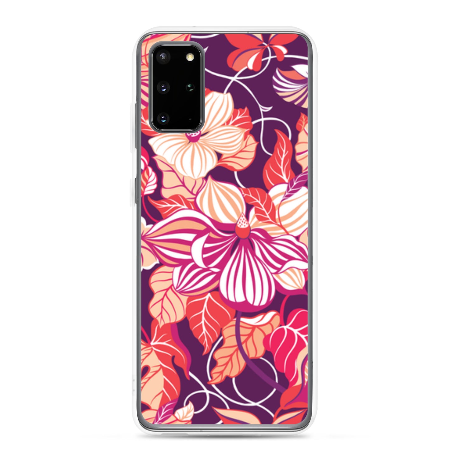 Floral phone case with pink and orange flowers on a purple background
