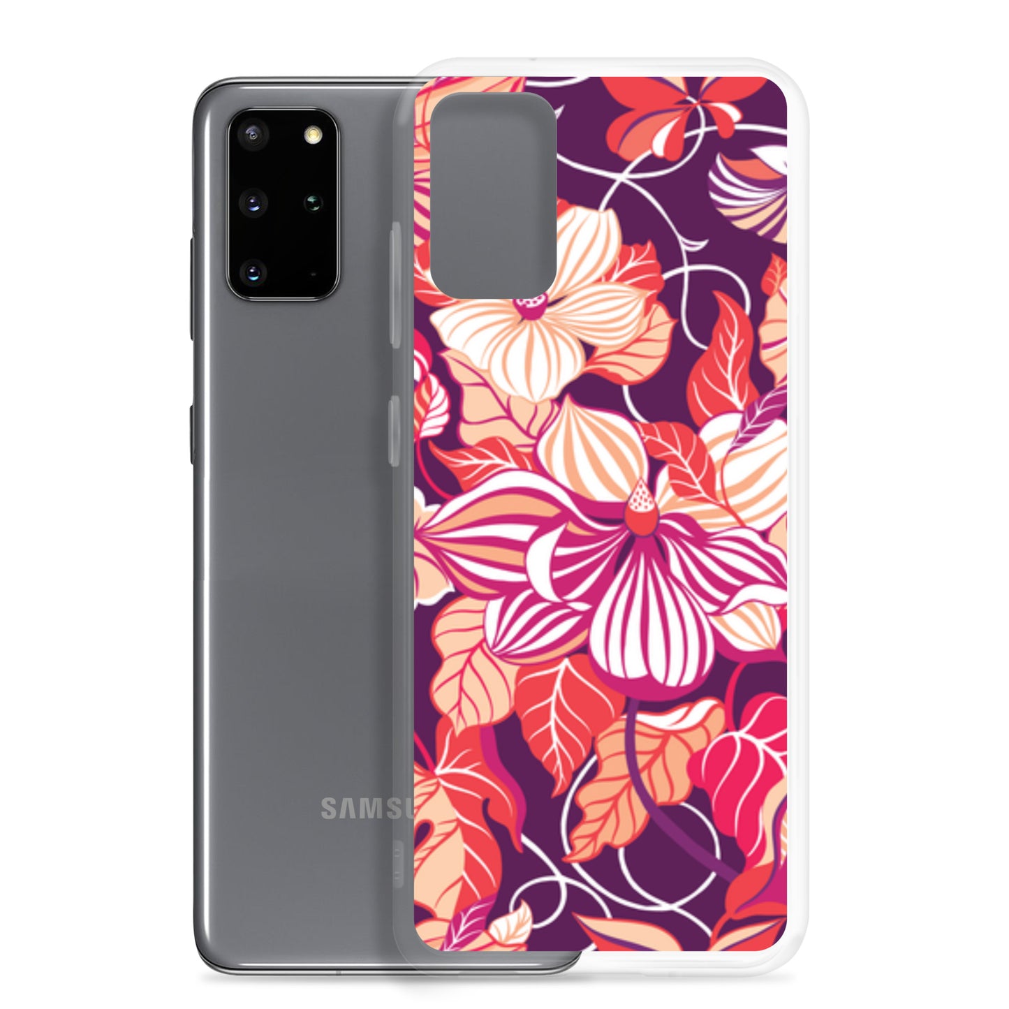 Samsung phone case with colorful floral design on a white background