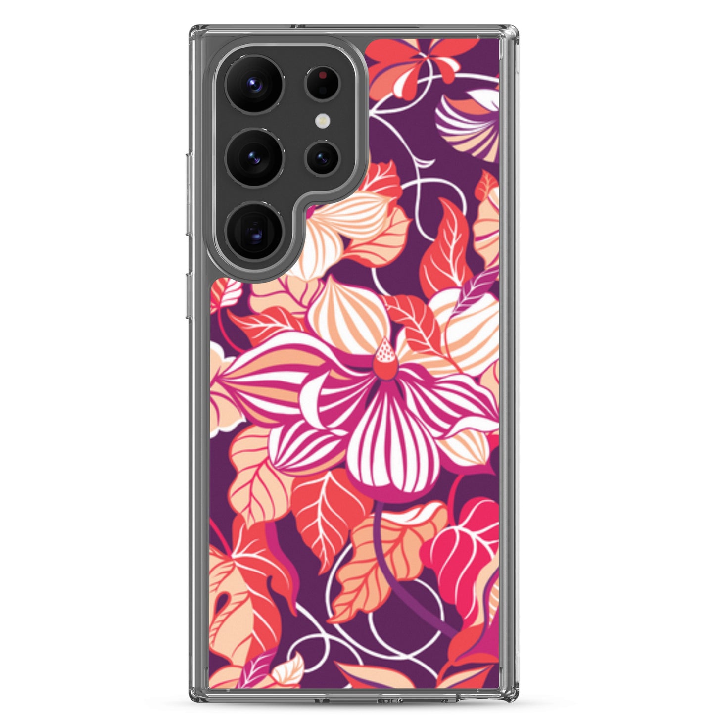 Phone case with colorful floral design on a purple background