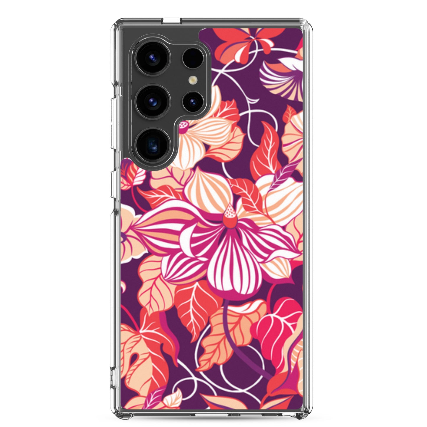 Phone case with colorful floral design on a purple background