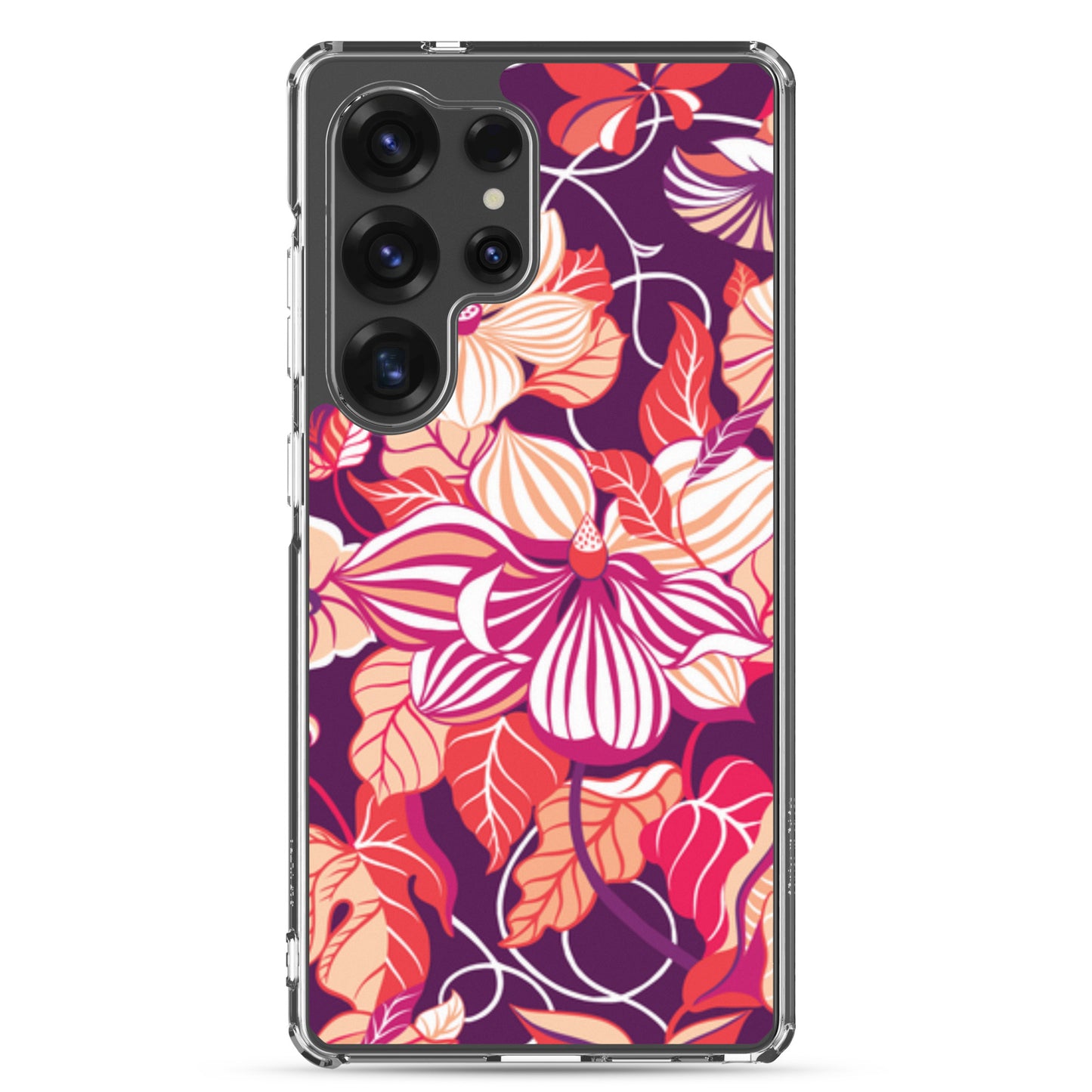 Phone case with a colorful floral design on a purple background