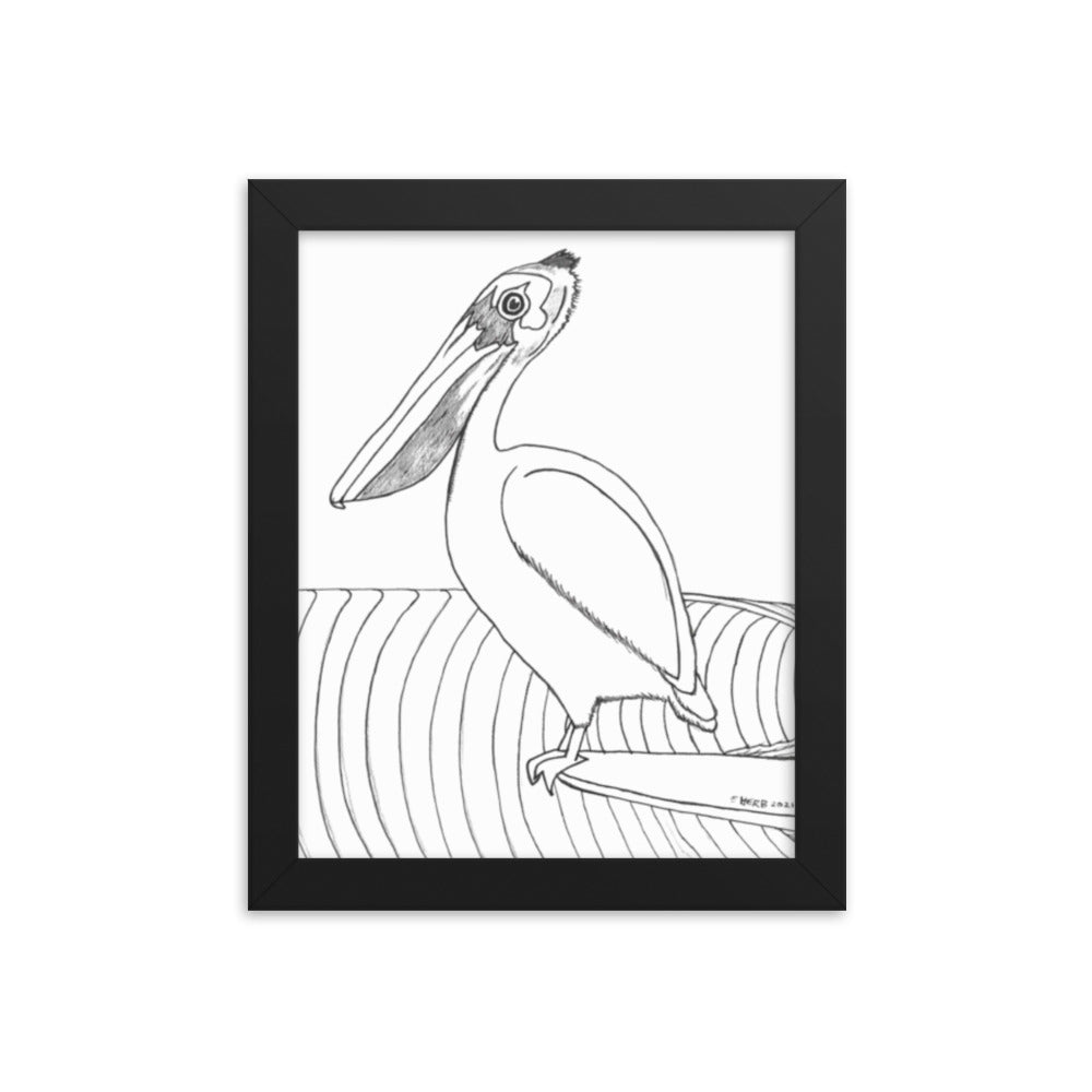 Framed Pelican Hanging Ten Poster