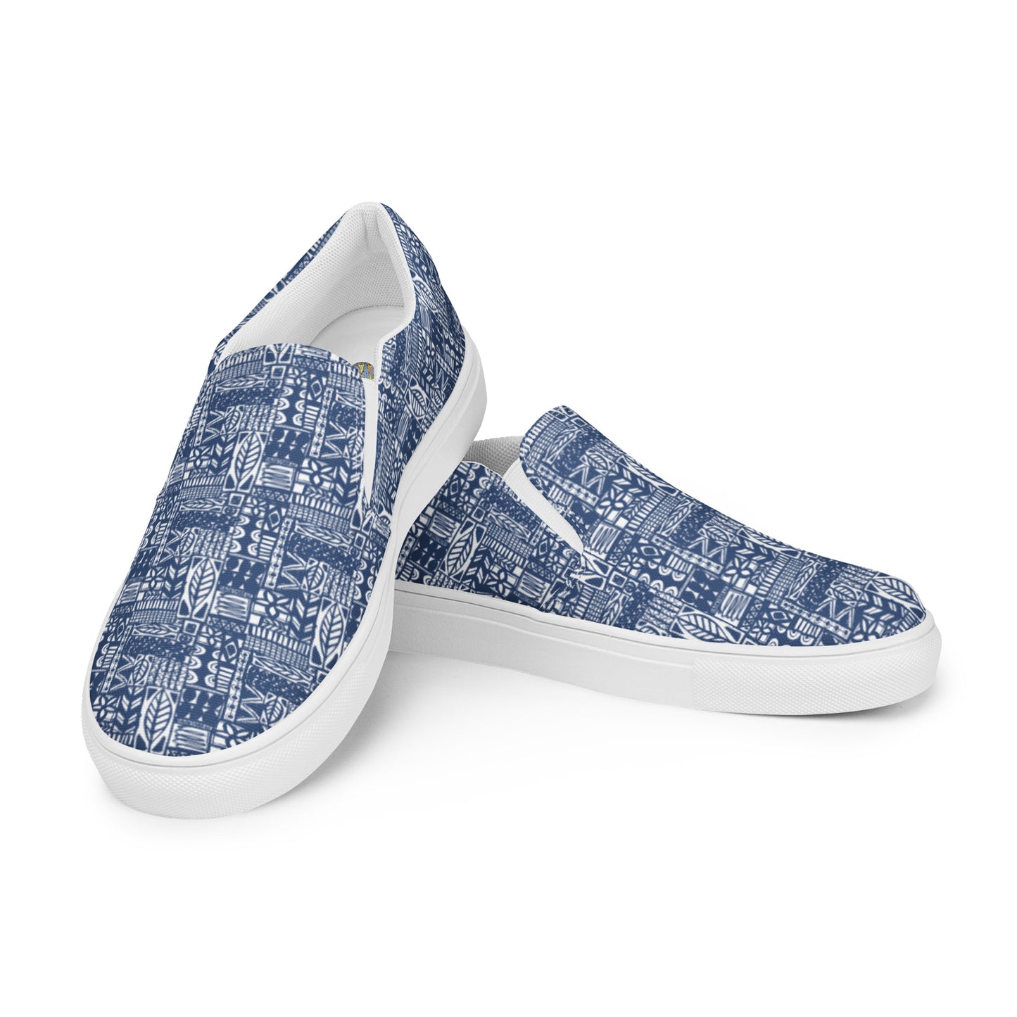 mens-slip-on-canvas-shoes with aloha print, top view