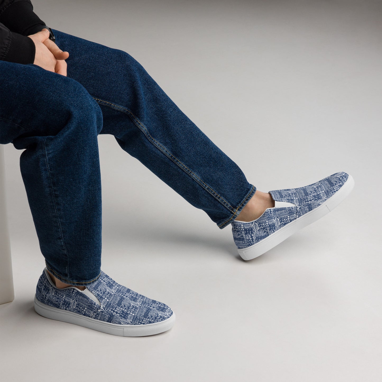 Blue and White Aloha Print men's-slip-on-canvas-shoes