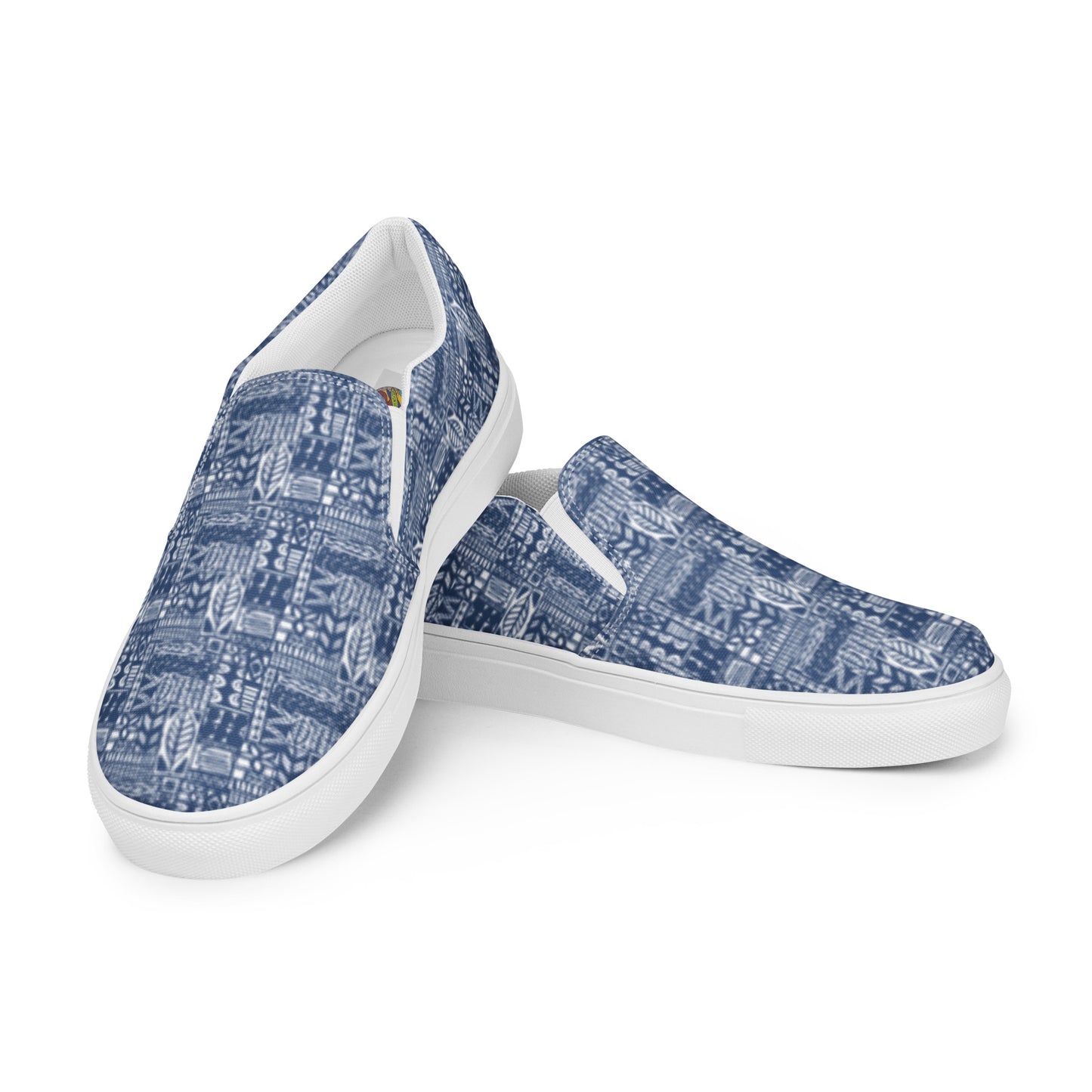 Women's Blue and White Aloha Print, slip-on canvas shoes
