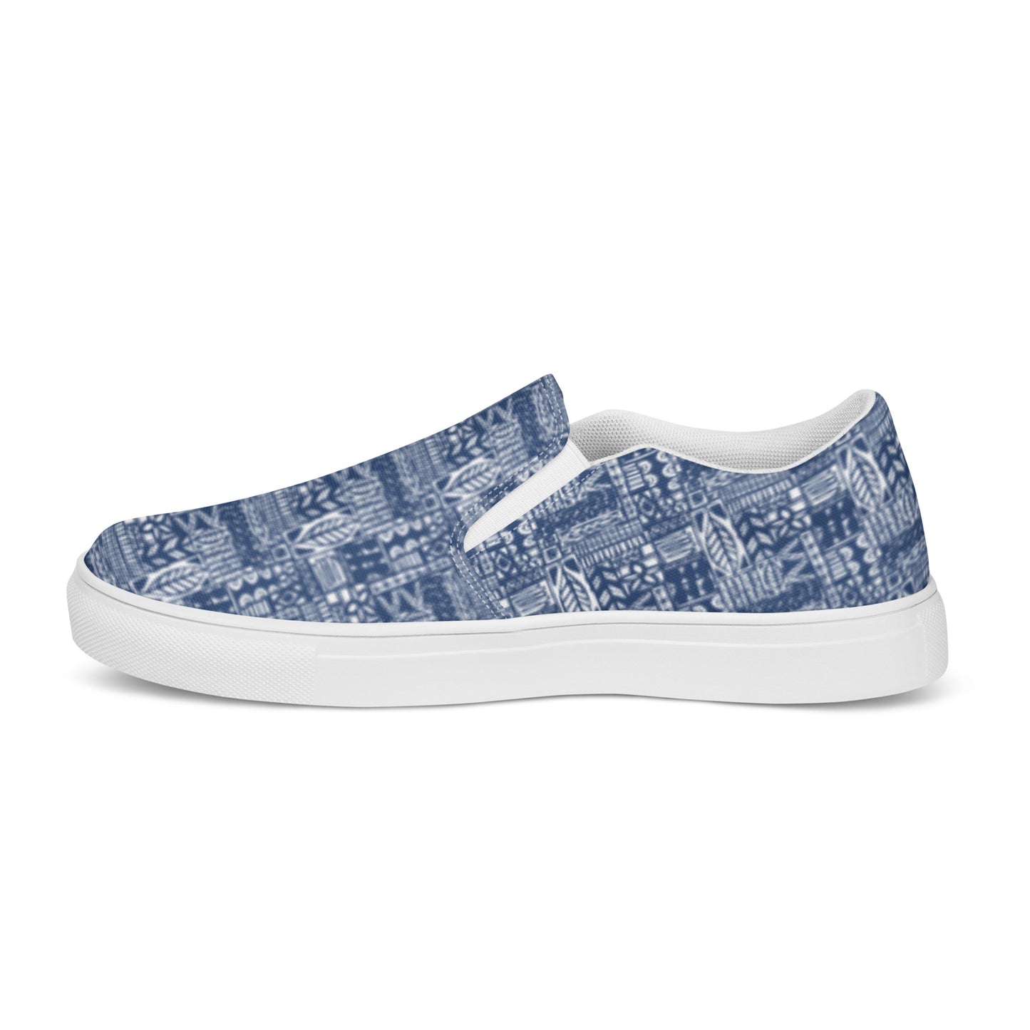 Women's Blue and White Aloha Print, slip-on canvas shoes