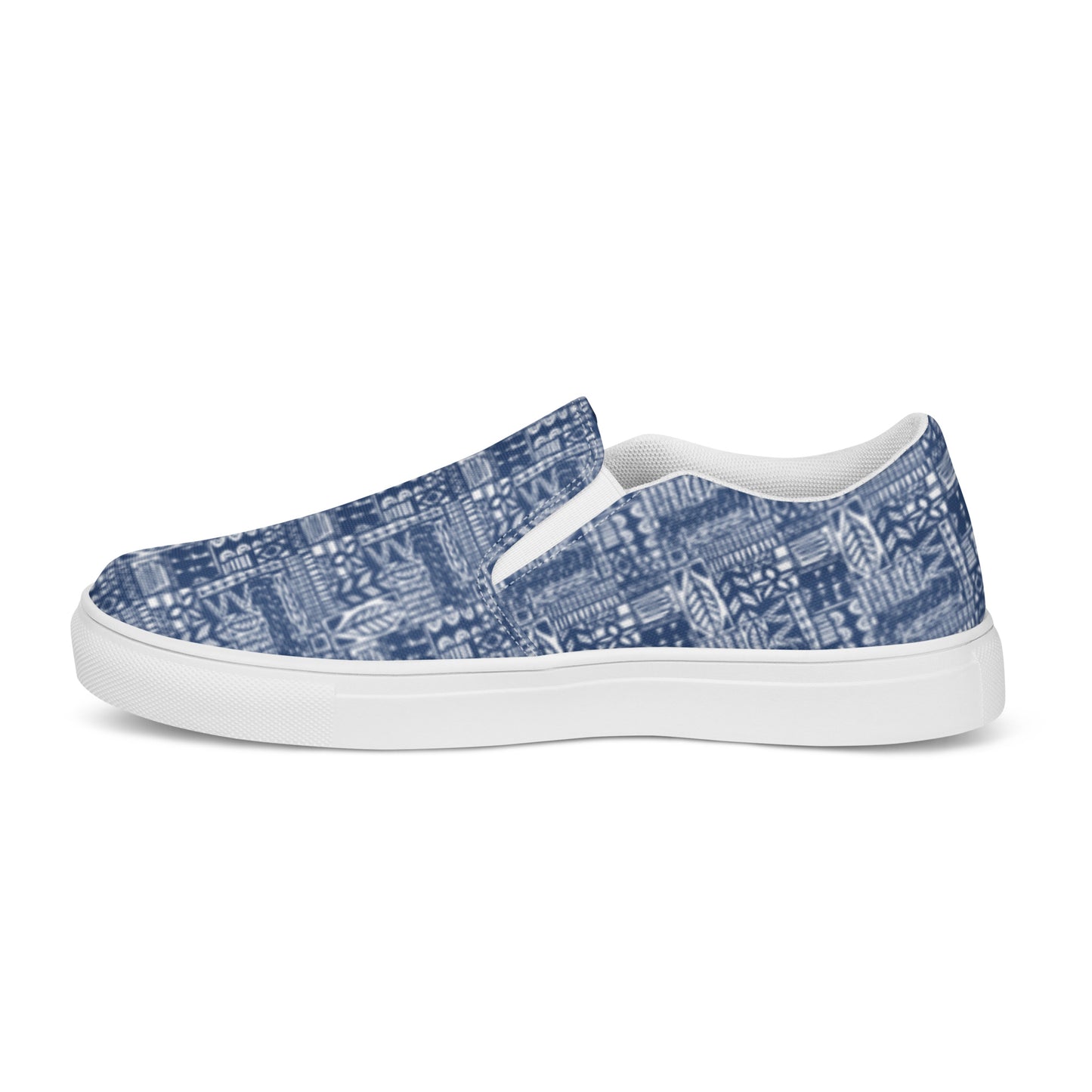 Women's Blue and White Aloha Print, slip-on canvas shoes