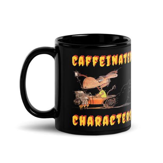 Caffeinated-Character-Yellow-and-Orange-black-glossy-mug-11-oz-handle-on-leftside
