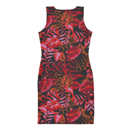drop dead red  and black pattern form fitting dress back ghost view