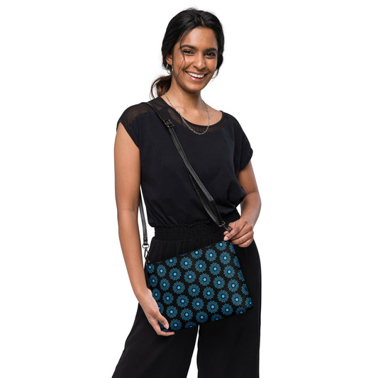 Black bag with blue turquoise sun burst  