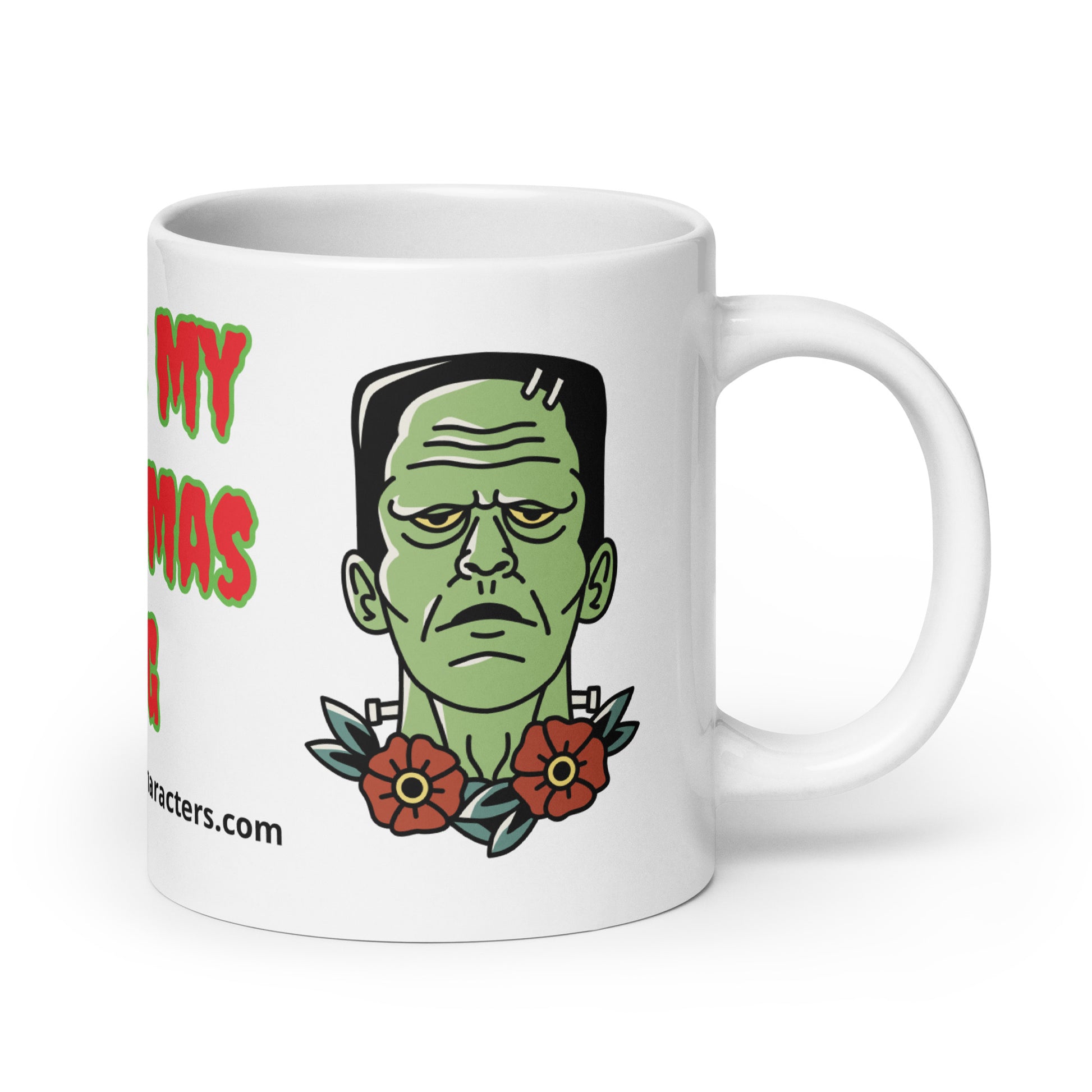 left Side facing with handle showing Frankenstein's face 