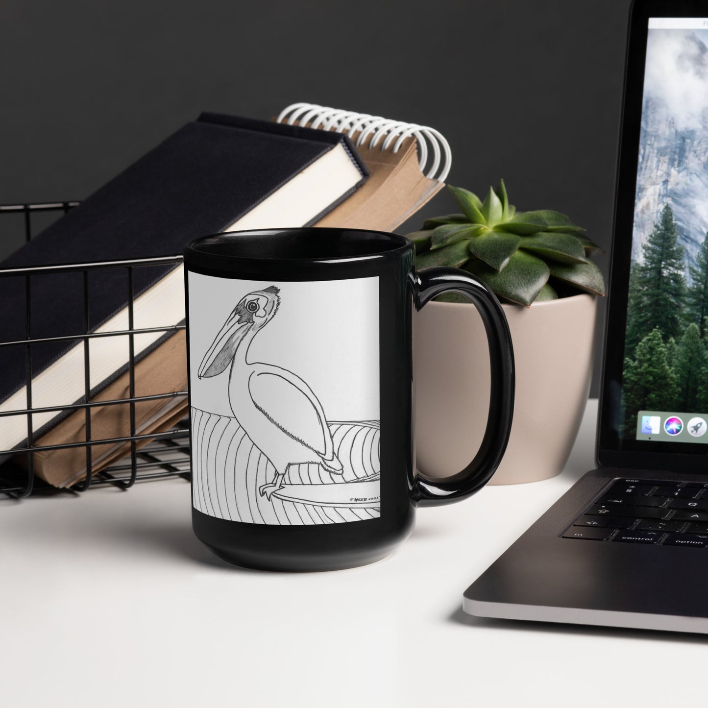 Pelican hanging Ten Black Glossy Mug