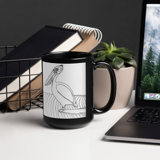 Pelican hanging Ten Black Glossy Mug