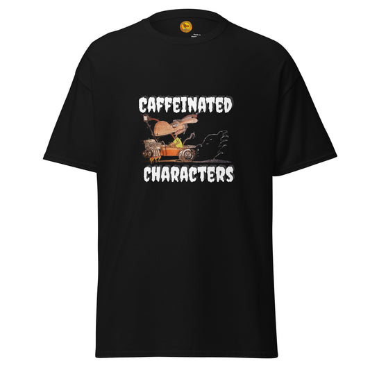 Caffeinated Characters Rat Rod T-Shirt in Black with white letters