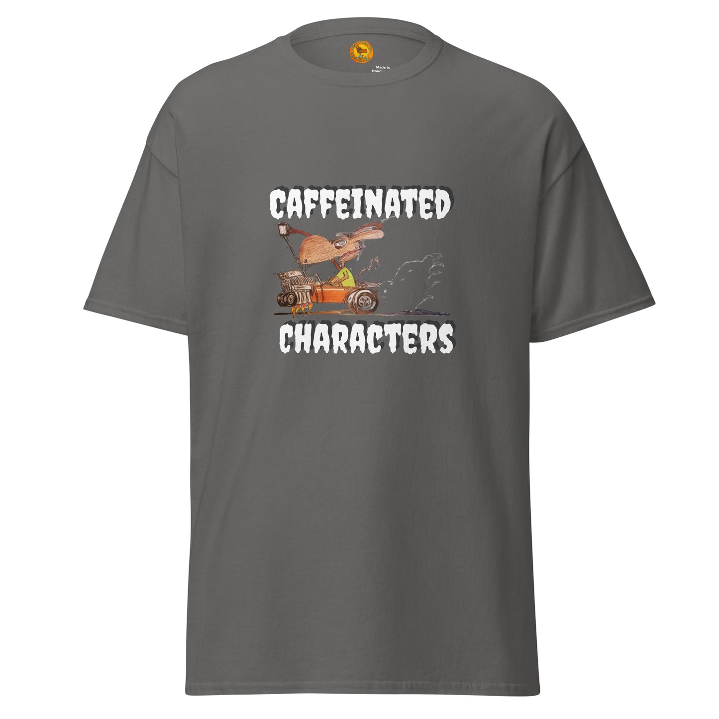 Caffeinated Characters Rat Rod T-Shirt Print on the front