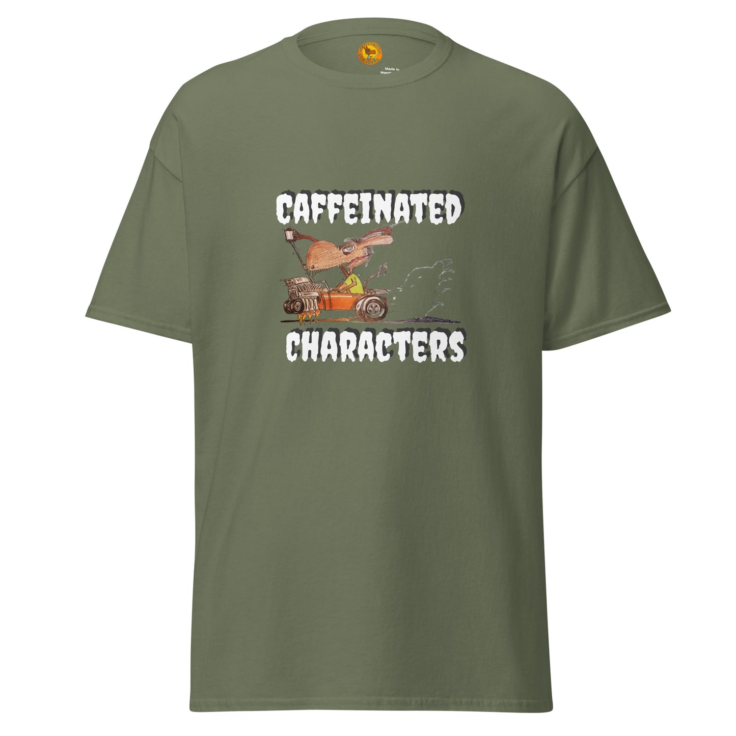 Caffeinated Characters Rat Rod T-Shirt Print on the front