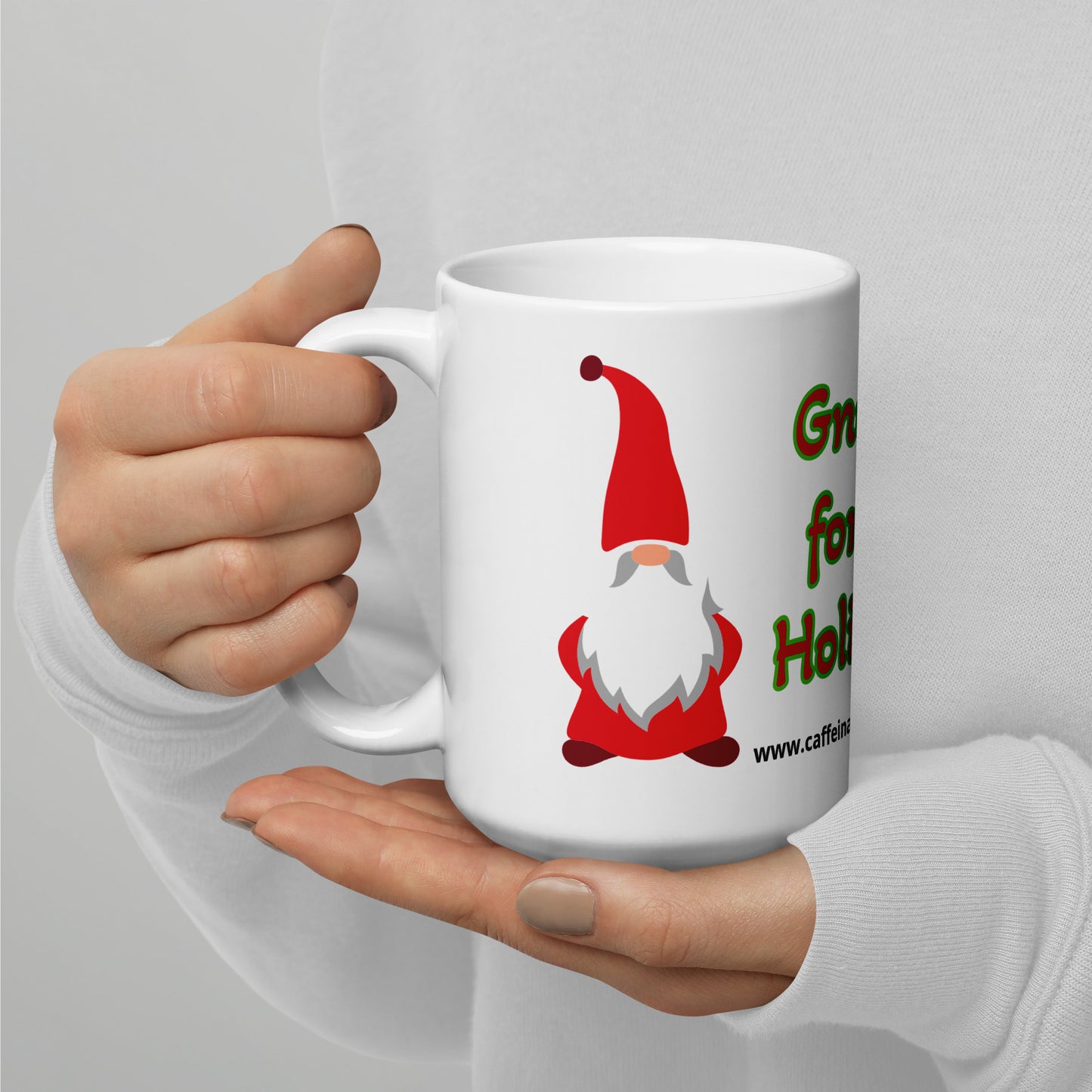 Gnome for the Holiday's mug available in 3 sizes- 11, 15, and 20 oz