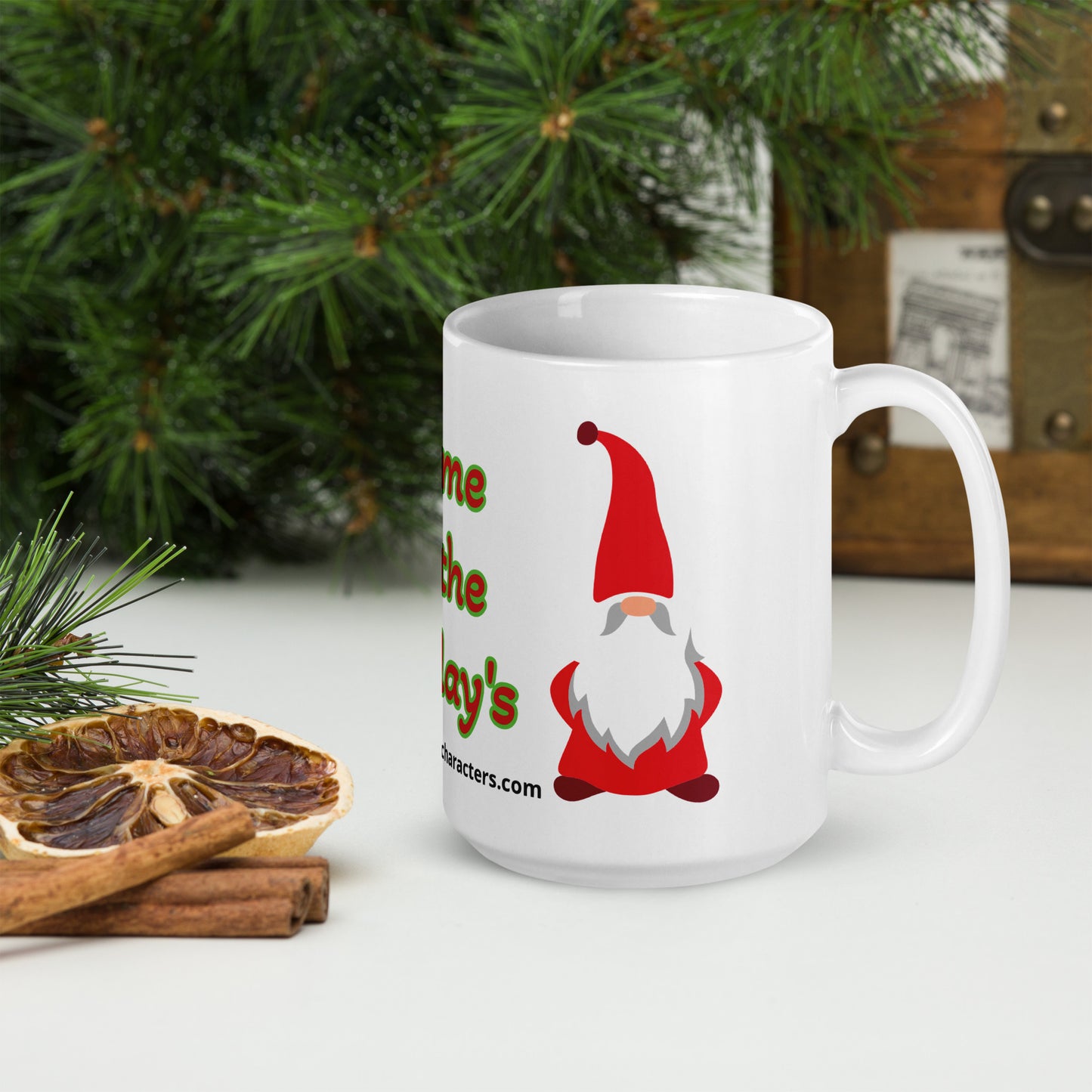 Gnome for the Holiday's mug available in 3 sizes- 11, 15, and 20 oz
