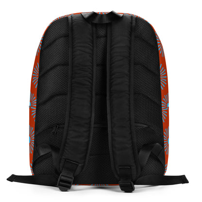 All over Floral Print Minimalist backpack, back view of straps and cross zipper under straps for storing items in the back
