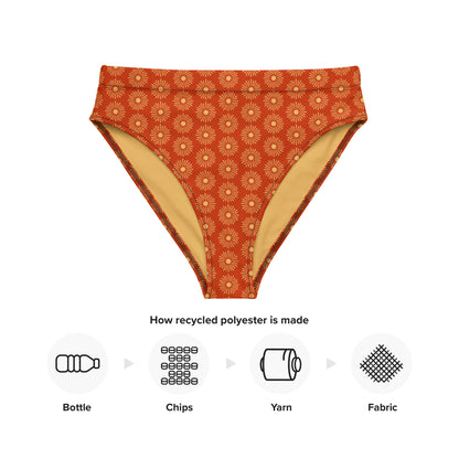 Sun Burst Floral Print Recycled high-waisted bikini bottom