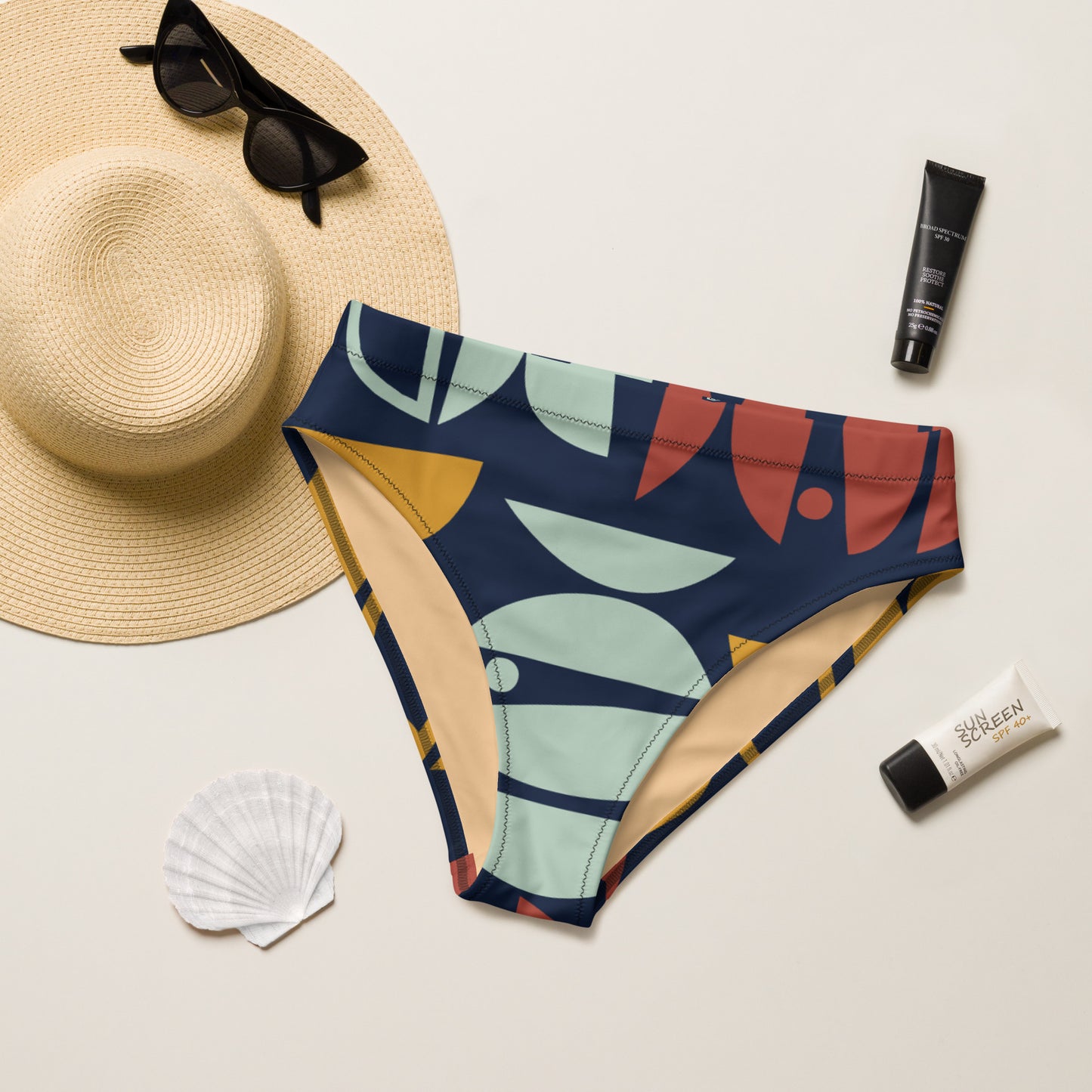 Recycled high-waisted abstract bikini bottom