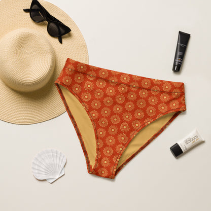 Sun Burst Floral Print Recycled high-waisted bikini bottom