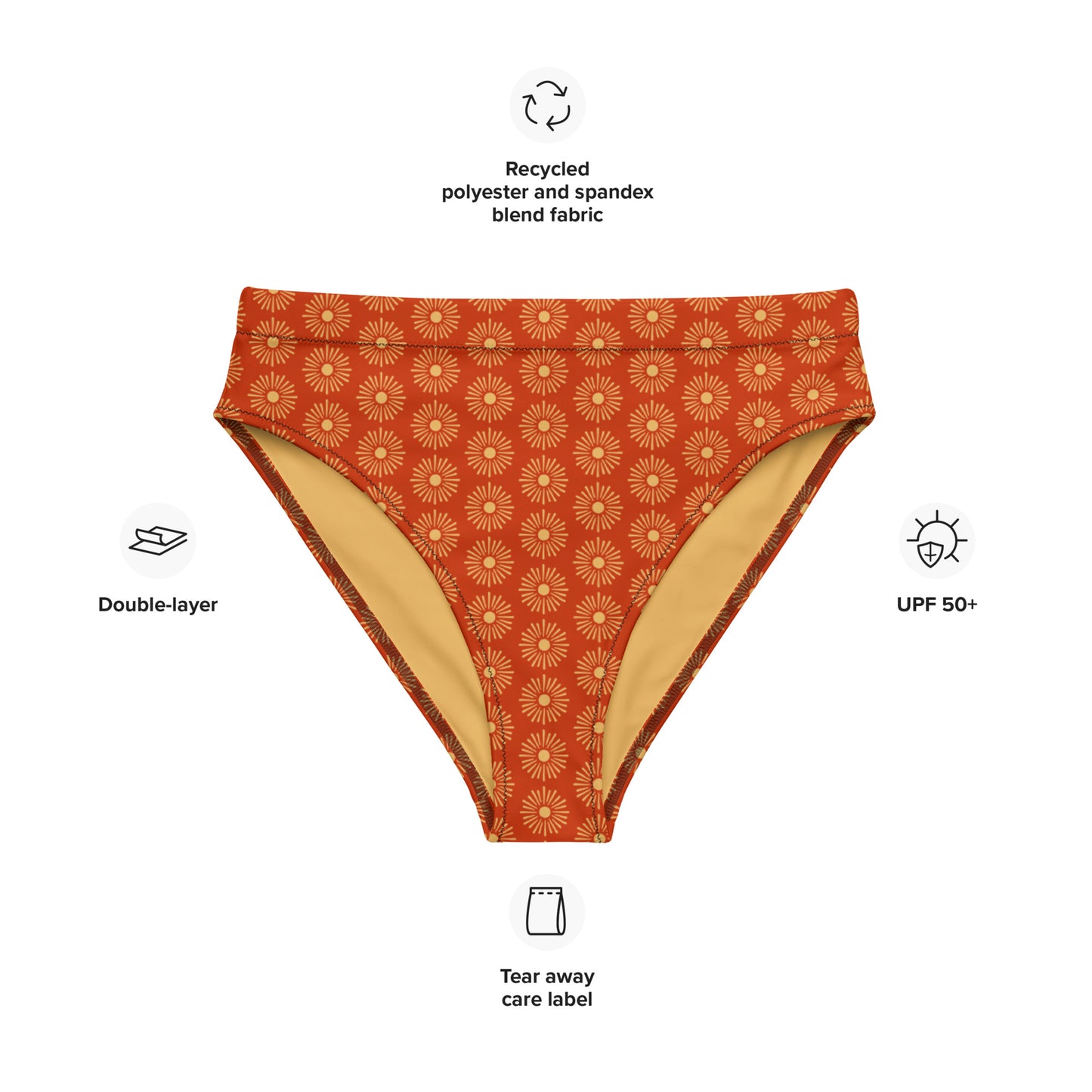 Sun Burst Floral Print Recycled high-waisted bikini bottom