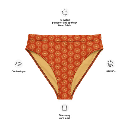 Sun Burst Floral Print Recycled high-waisted bikini bottom