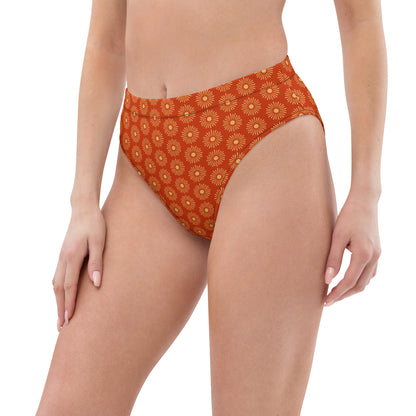 Sun Burst Floral Print Recycled high-waisted bikini bottom