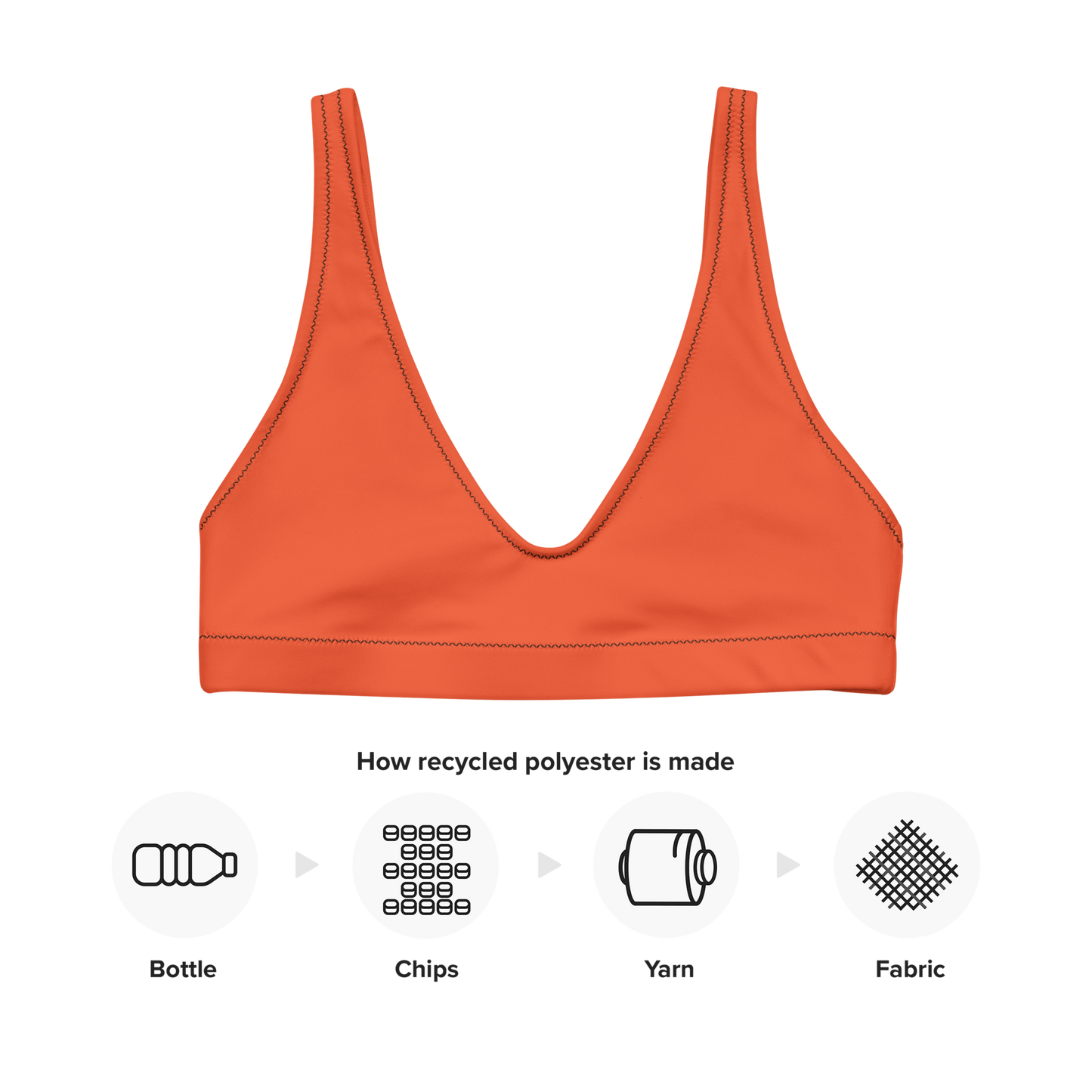 Recycled padded bikini top with Black thread