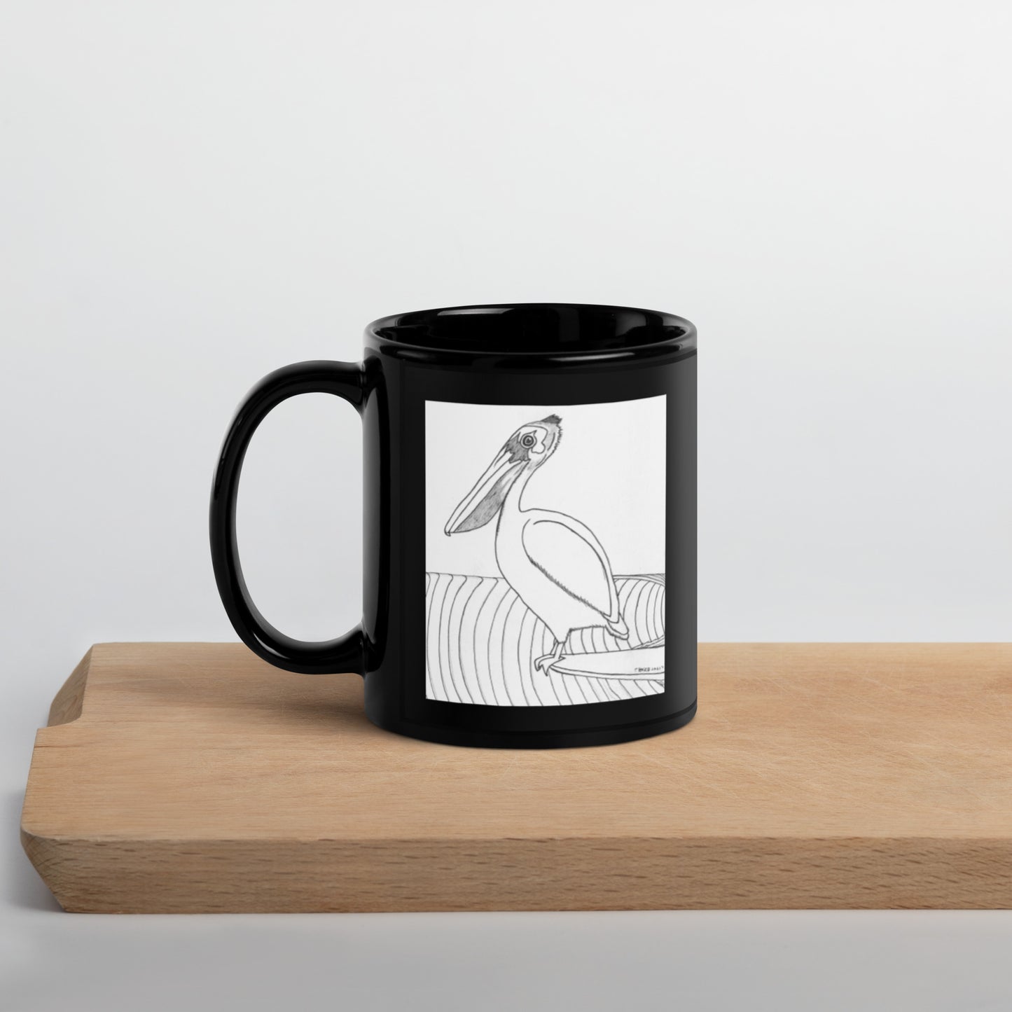 Black Glossy Mug Pelican Hanging Ten