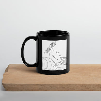 Black Glossy Mug Pelican Hanging Ten