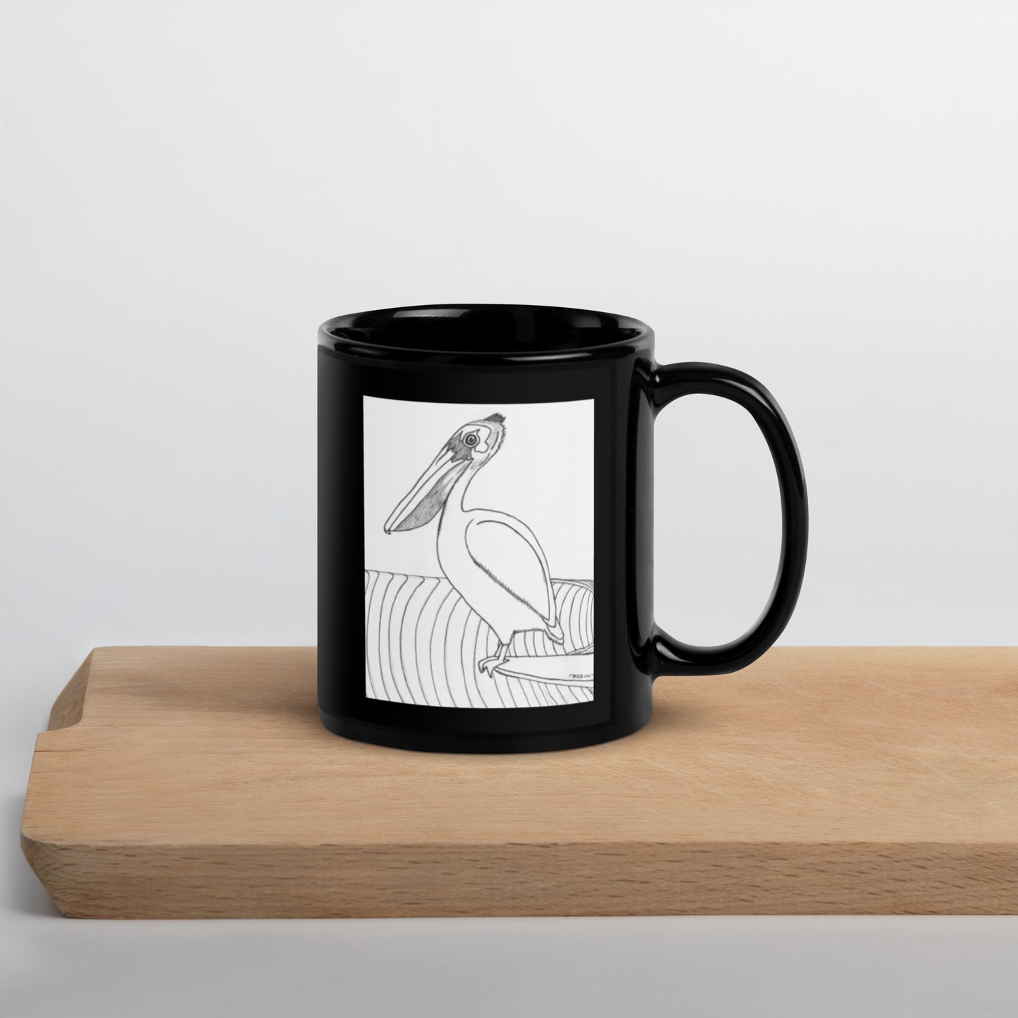 Black Glossy Mug Pelican Hanging Ten