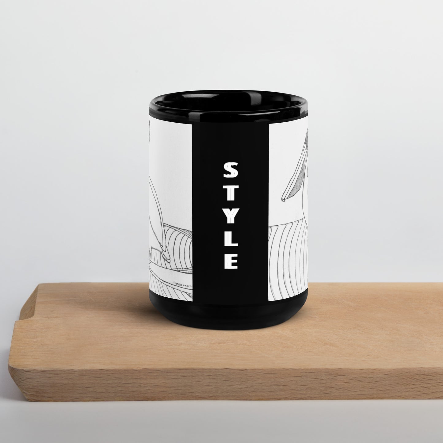 Black Glossy Mug Pelican Hanging Ten