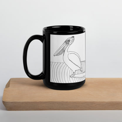 Black Glossy Mug Pelican Hanging Ten