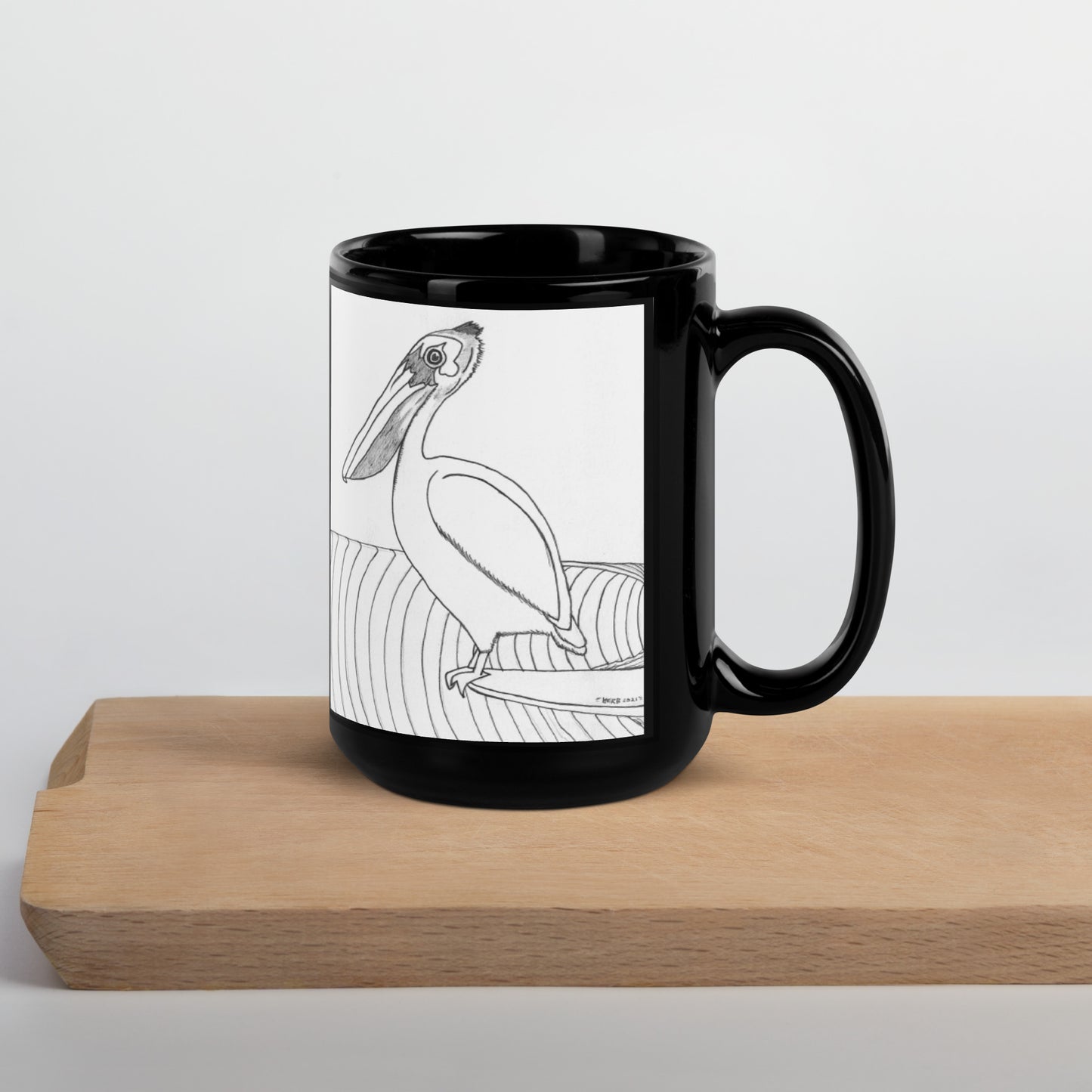 Black Glossy Mug Pelican Hanging Ten