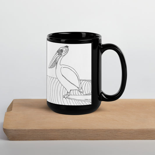 Black Glossy Mug Pelican Hanging Ten